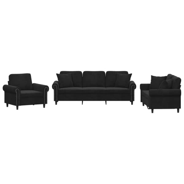 vidaXL sofasæt 3 dele med puder velour sort