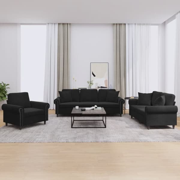 vidaXL sofasæt 3 dele med puder velour sort