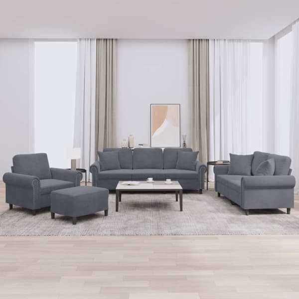 vidaXL sofasæt 4 dele med puder velour mørkegrå