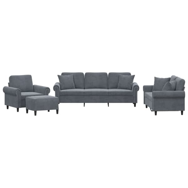vidaXL sofasæt 4 dele med puder velour mørkegrå
