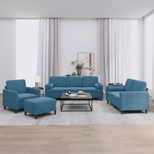 vidaXL sofasæt 4 dele med puder velour blå