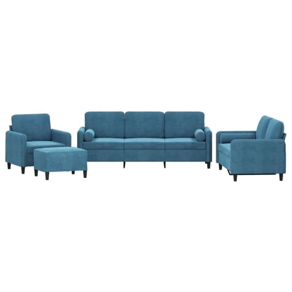 vidaXL sofasæt 4 dele med puder velour blå