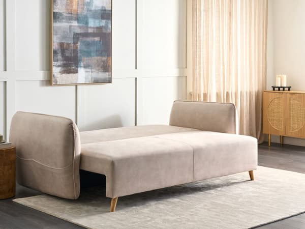 Vuodesohva kermanvalkoinen samettiverhoilu säilytystila 2 hengelle 234 x 104 x 77 cm irrotettava päällinen moderni tyyli