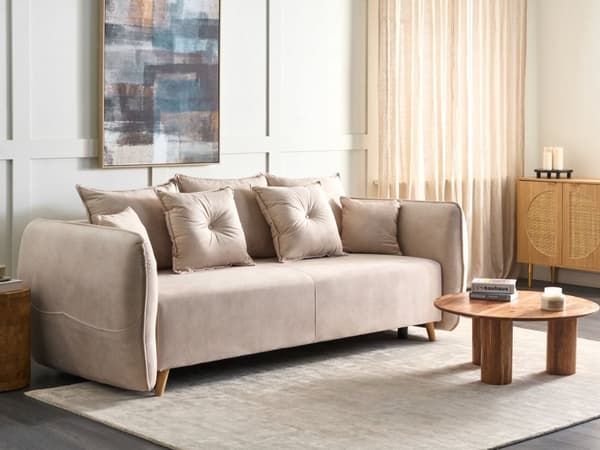 Vuodesohva kermanvalkoinen samettiverhoilu säilytystila 2 hengelle 234 x 104 x 77 cm irrotettava päällinen moderni tyyli