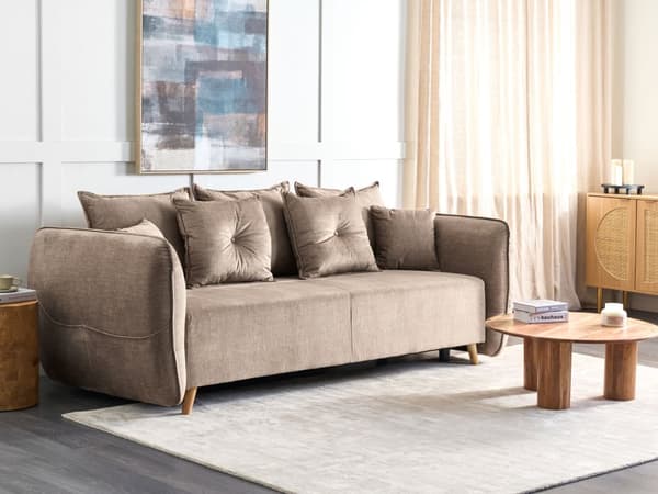 Sovesofa Brun fløyelsstoff i polyester 234 x 104 x 77 cm sovesofa Oppbevaring Ekstra puter Avtakbare trekk Moderne stue Soverom