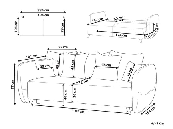 Sovesofa Taupe fløyelsstoff i polyester 234 x 104 x 77 cm sovesofa Oppbevaring Ekstra puter Avtakbare trekk Moderne stue Soverom