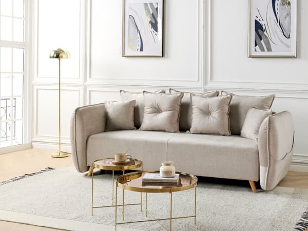 Sovesofa Taupe fløyelsstoff i polyester 234 x 104 x 77 cm sovesofa Oppbevaring Ekstra puter Avtakbare trekk Moderne stue Soverom