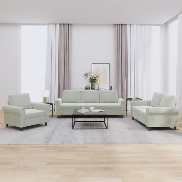 vidaXL sofasæt 3 dele med hynder velour lysegrå