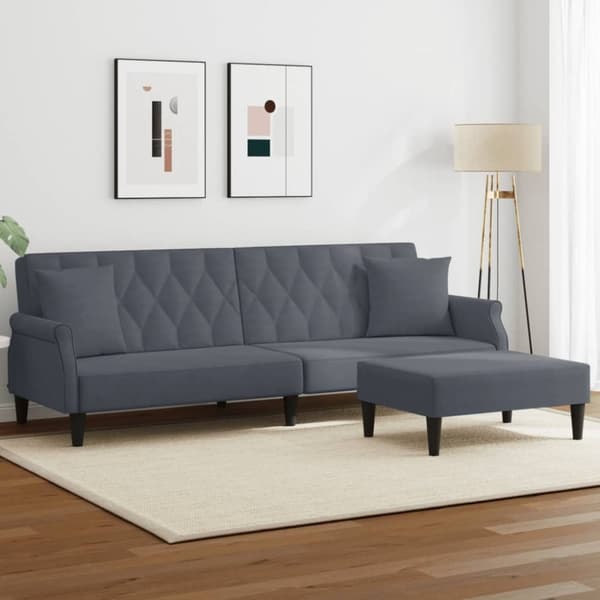 vidaXL 2-personers sovesofa med puder og fodskammel velour mørkegrå