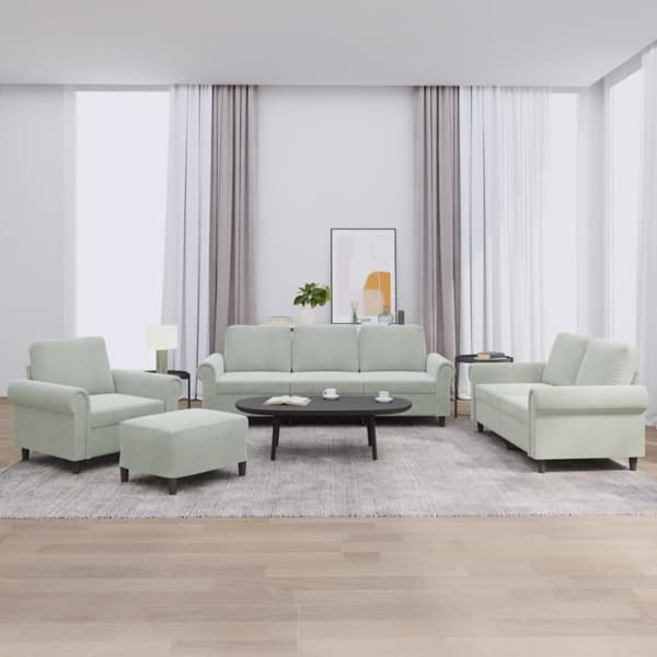 vidaXL sofasæt 4 dele med hynder velour lysegrå