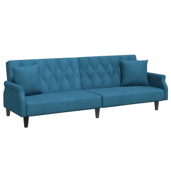 vidaXL Bäddsoffa 2-sits med kuddar och fotpall blå sammet