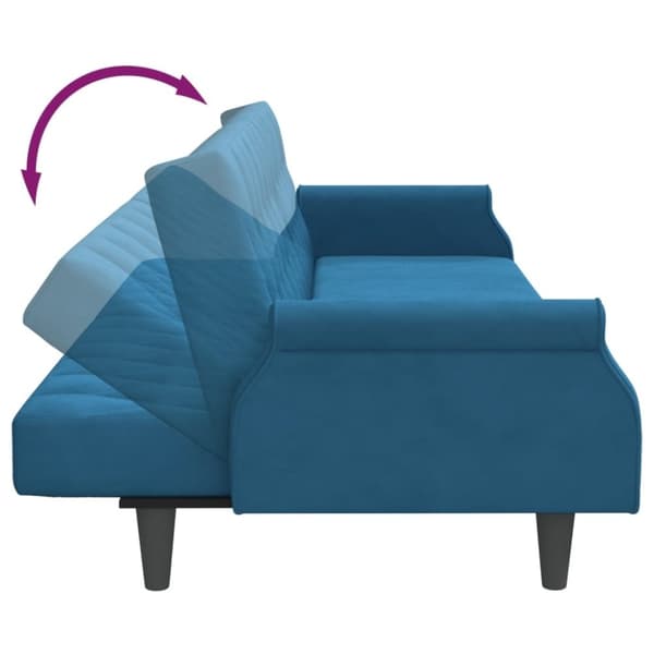vidaXL Bäddsoffa 2-sits med kuddar och fotpall blå sammet
