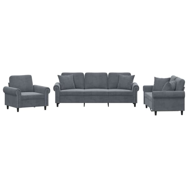 vidaXL sofasæt 3 dele med puder velour mørkegrå