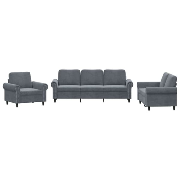 vidaXL sofasæt 3 dele med hynder velour mørkegrå