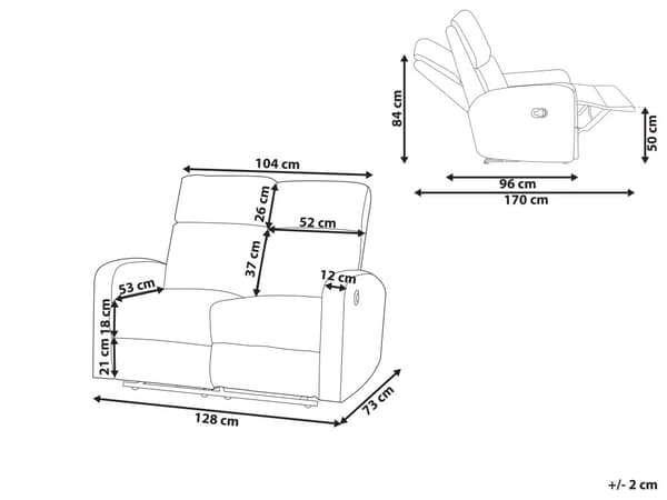 Manuell liggesofa Hvit fløyelspolstret 2-seters sofa med moderne design Relax-funksjon