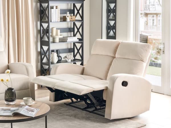 Manuell liggesofa Hvit fløyelspolstret 2-seters sofa med moderne design Relax-funksjon