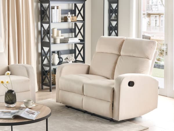 Manuell liggesofa Hvit fløyelspolstret 2-seters sofa med moderne design Relax-funksjon