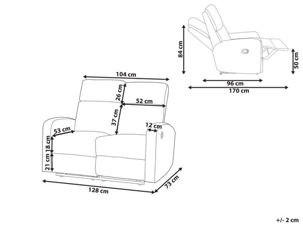 Elektrisk hvilesofa Hvit fløyelspolstret 2-seters sofa med moderne design Relax-funksjon