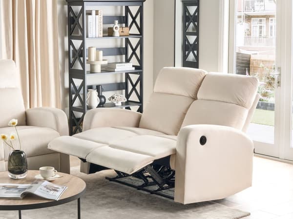 Elektrisk hvilesofa Hvit fløyelspolstret 2-seters sofa med moderne design Relax-funksjon