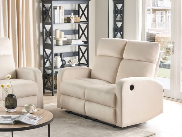 Elektrisk hvilesofa Hvit fløyelspolstret 2-seters sofa med moderne design Relax-funksjon