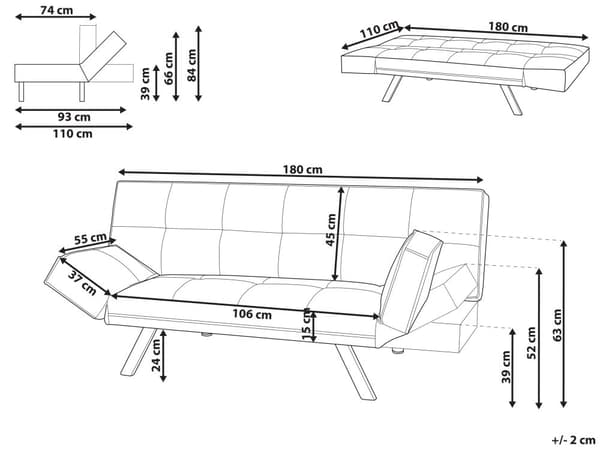 3-seters sovesofa brun med polstring Armless moderne