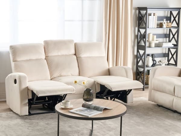 Manuell Vilsoffa Vit Sammetsklädsel 3-sits Modern Design Liggfunktion