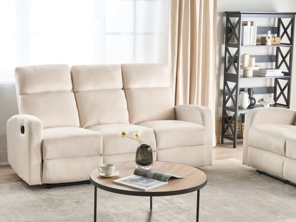Manuell Vilsoffa Vit Sammetsklädsel 3-sits Modern Design Liggfunktion