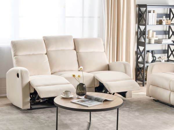 Elektrisk Vilsoffa Vit Sammetsklädsel 3-sitssoffa Modern Design Liggfunktion