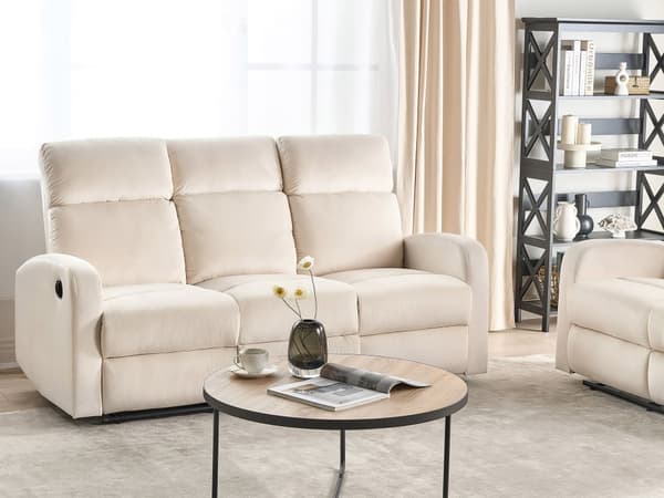 Elektrisk Vilsoffa Vit Sammetsklädsel 3-sitssoffa Modern Design Liggfunktion
