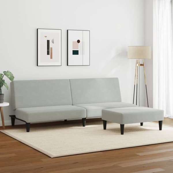 vidaXL Bäddsoffa 2-sits med fotpall ljusgrå sammet