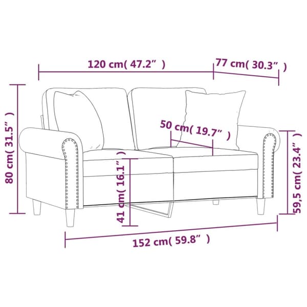 vidaXL 2-sitssoffa med prydnadskuddar brun 120 cm sammet