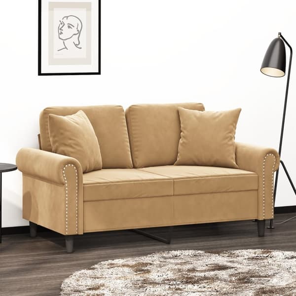 vidaXL 2-sitssoffa med prydnadskuddar brun 120 cm sammet