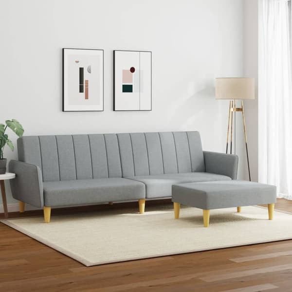 vidaXL 2-personers sovesofa med fodskammel stof lysegrå