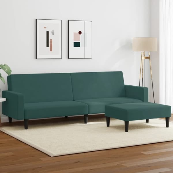 vidaXL 2-personers sovesofa med fodskammel velour mørkegrøn
