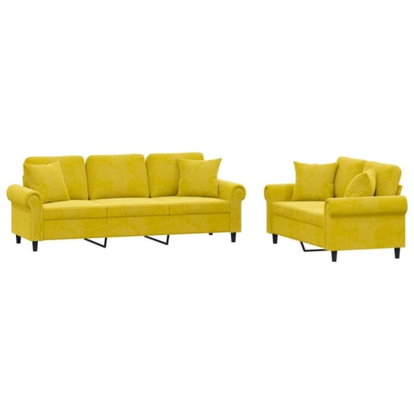 vidaXL sofasæt 2 dele med puder velour gul