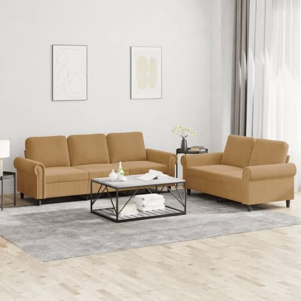 vidaXL sofasæt 2 dele med hynder velour brun