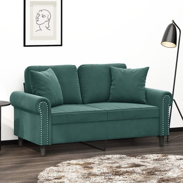 vidaXL 2-sitssoffa med prydnadskuddar mörkgrön 120 cm sammet