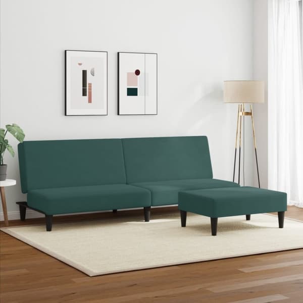 vidaXL 2-personers sovesofa med fodskammel velour mørkegrøn