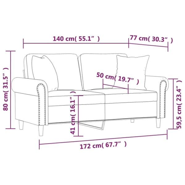 vidaXL 2-personers sofa med pyntepuder 140 cm velour vinrød