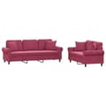 Miniatyrbillede 1 af 8: vidaXL sofasæt 2 dele med puder velour vinrød