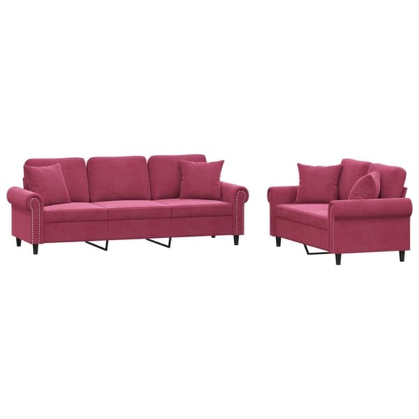 vidaXL sofasæt 2 dele med puder velour vinrød