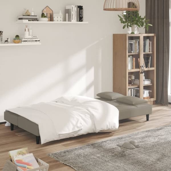 vidaXL Bäddsoffa 2-sits med två kuddar ljusgrå sammet