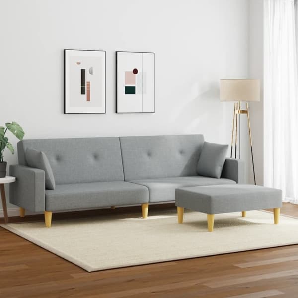 vidaXL 2-personers sovesofa med fodskammel stof lysegrå