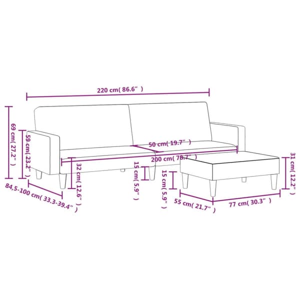 vidaXL Bäddsoffa 2-sits med fotpall blå sammet