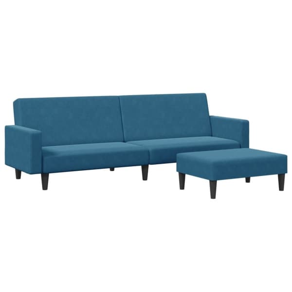 vidaXL Bäddsoffa 2-sits med fotpall blå sammet