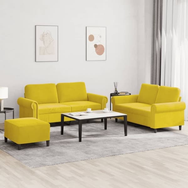 vidaXL sofasæt 3 dele med hynder velour gul