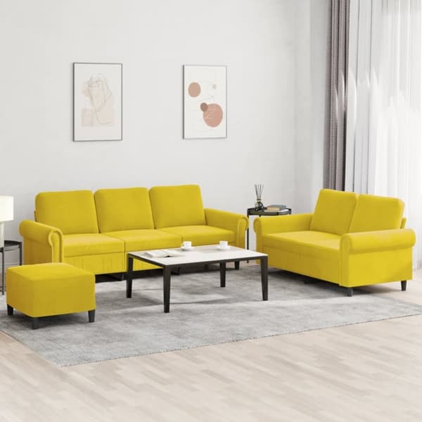 vidaXL sofasæt 3 dele med hynder velour gul