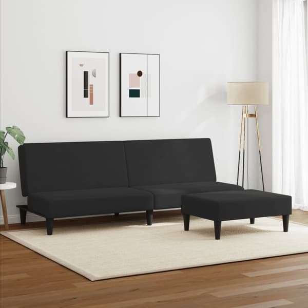 vidaXL Bäddsoffa 2-sits med fotpall svart sammet