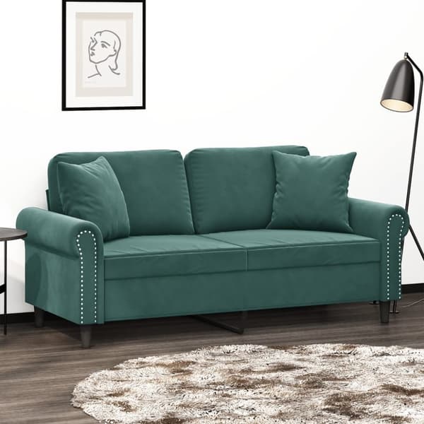 vidaXL 2-sitssoffa med prydnadskuddar mörkgrön 140 cm sammet