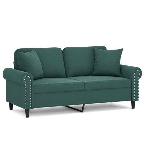 vidaXL 2-personers sofa med pyntepuder 140 cm velour mørkegrøn